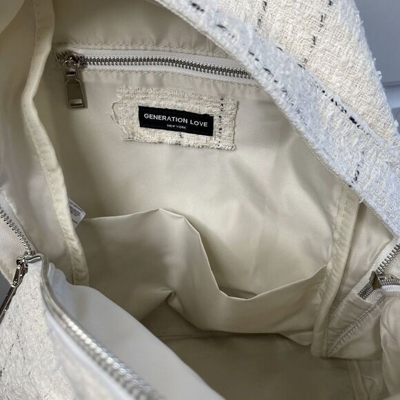 Generation Love Cream Windowpane Eden Backpack NEW Ivory Gray Tweed - Picture 8 of 11